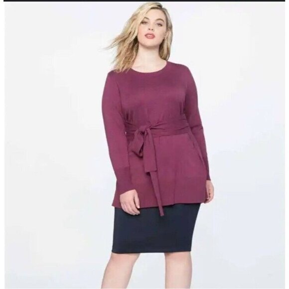 Eloquii Sweaters - NWT Eloquii Sweater Burgundy Rose Tie Waist Tunic Sweater 4XL 26/28